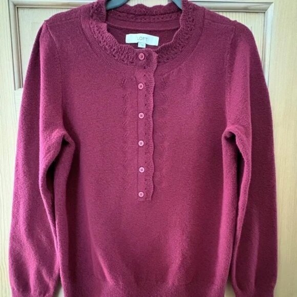 LOFT Tops - NWOT! LOFT - Burgundy Henley Sweater - Large
